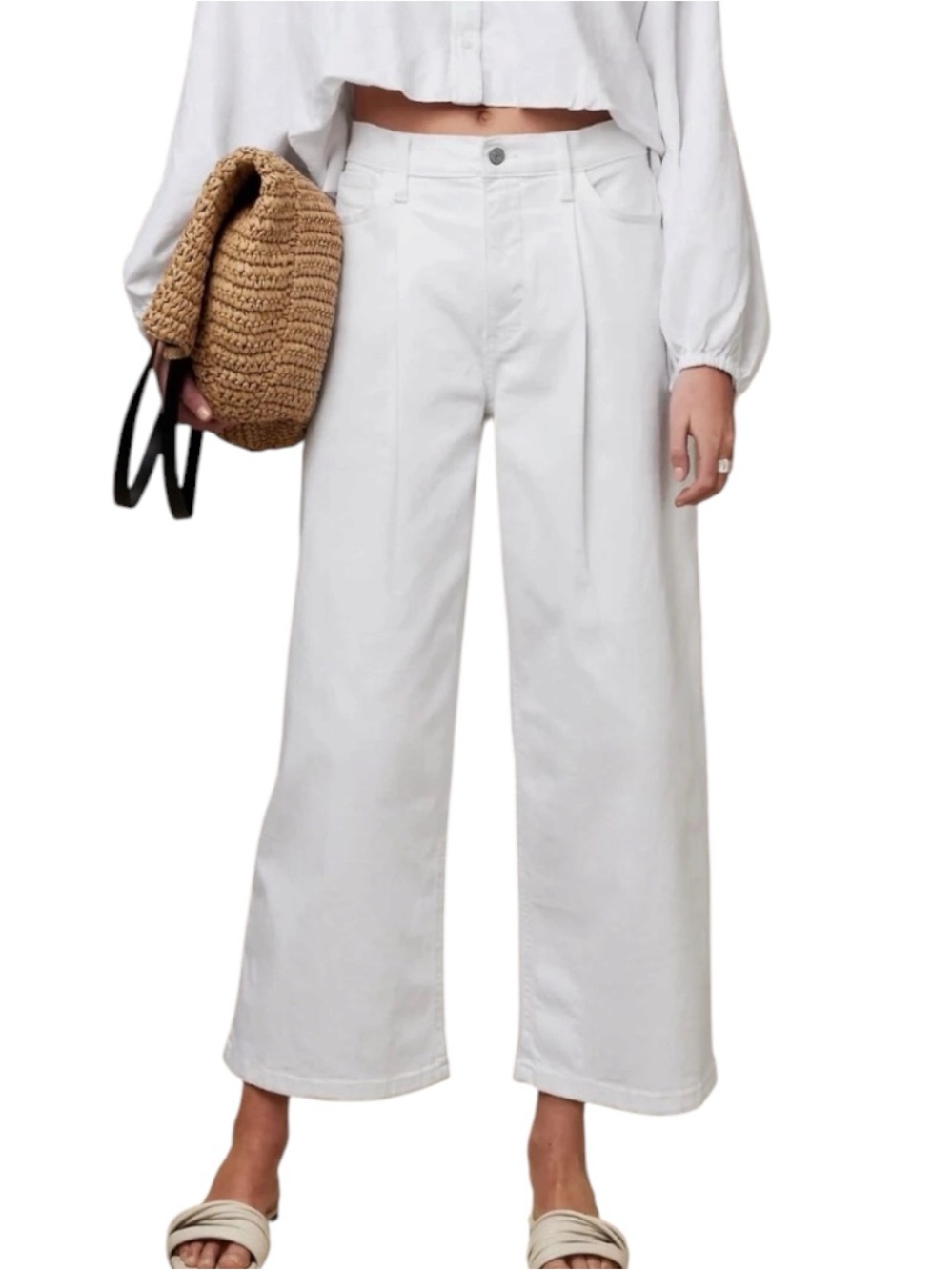 Banana Republic Factory Relaxed Hi-Rise Pleated Wide-Leg Jeans Pure White sz 31